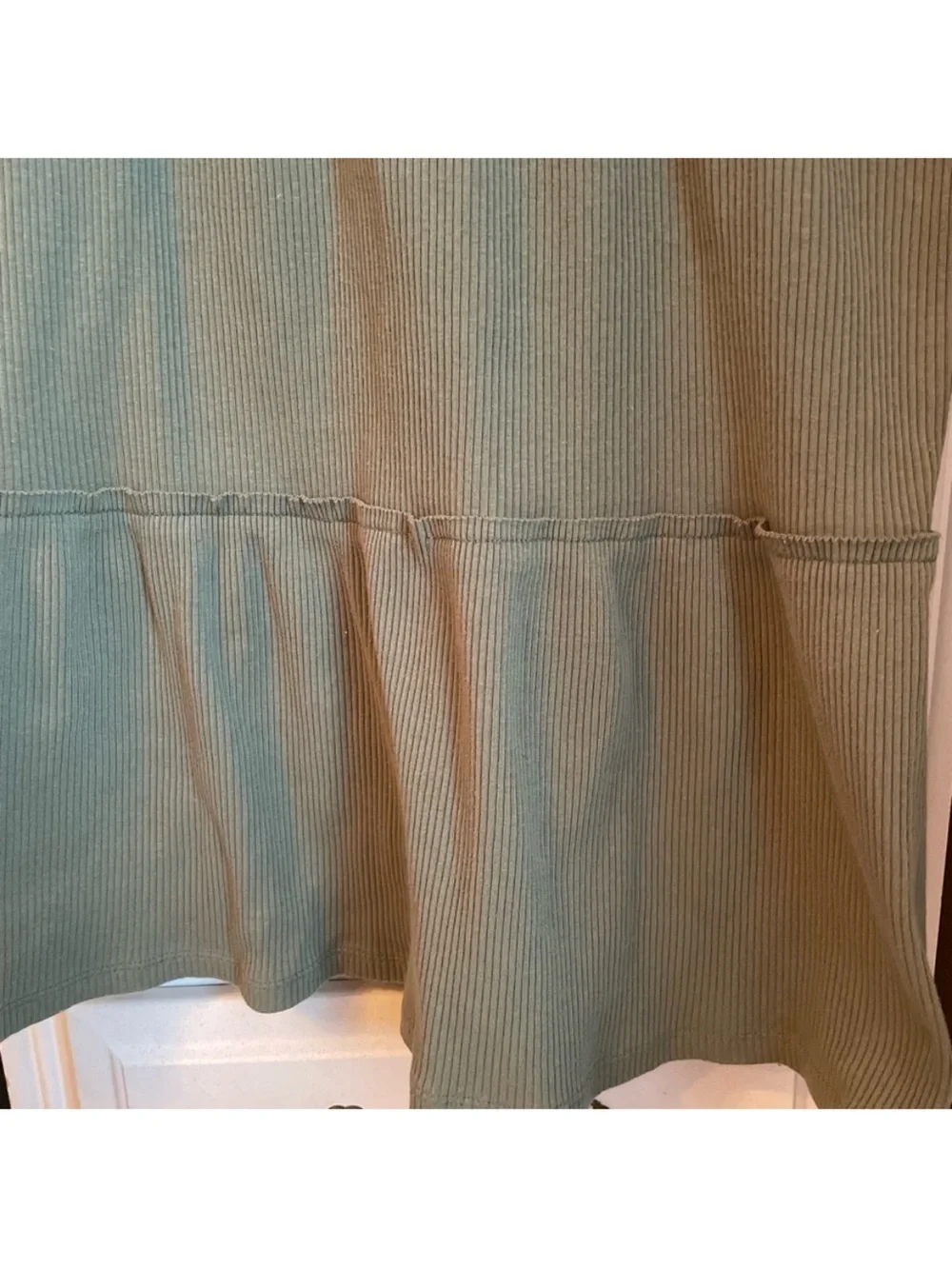 Old Navy Olive Green Ribbed Tiered Short-Sleeve Dress